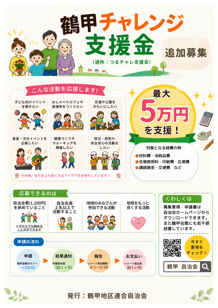 鶴甲チャレンジ支援金制度　追加募集！